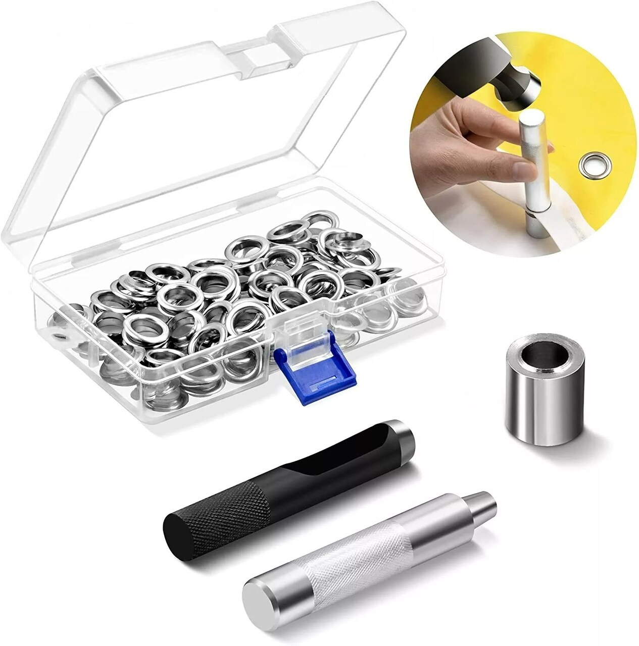 1/2" Grommet Tools Kit - 100 Sets of Rust Resistant Grommet Refills